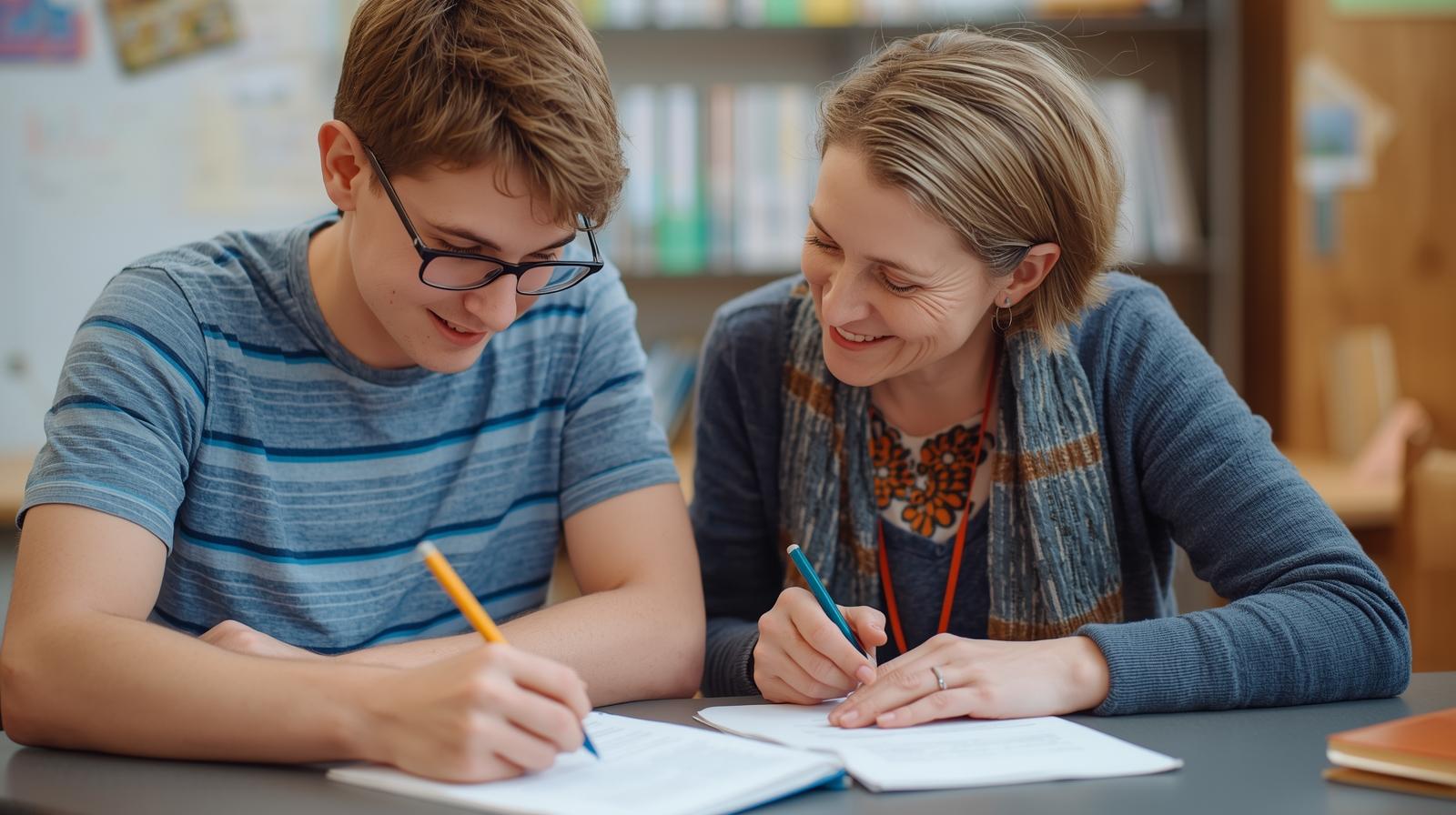A Dover student finishing an essay with one of our Needham tutors