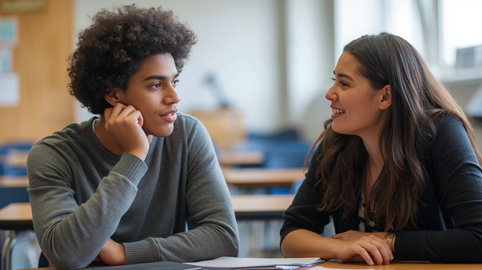 A Needham student speaking about his college goals with one of our Wellesley tutors