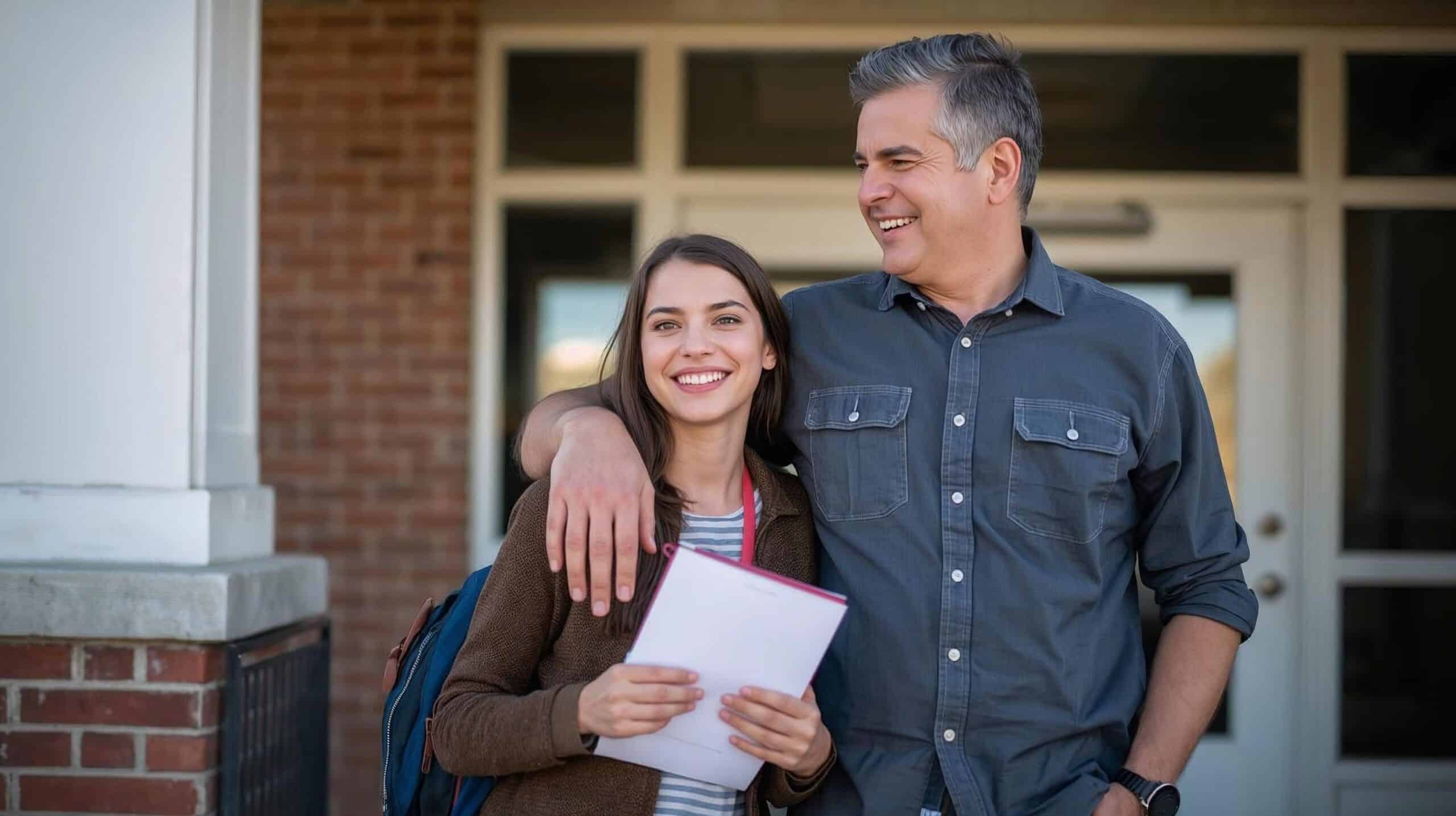 A father and daughter smiling after ISEE prep with us