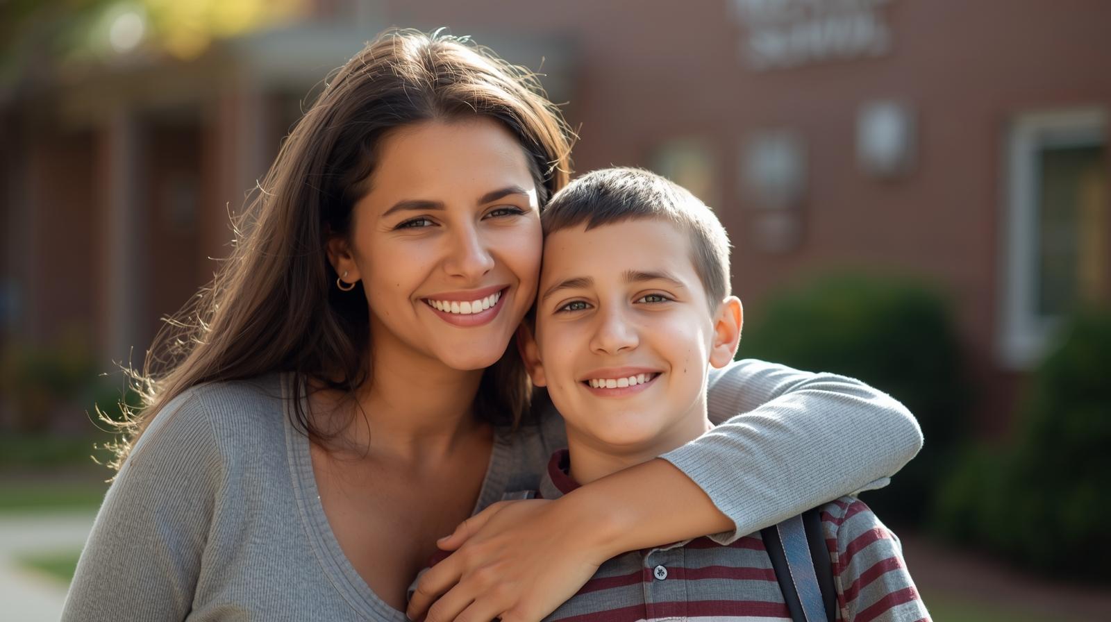 A mother and son smiling after SSAT prep with us